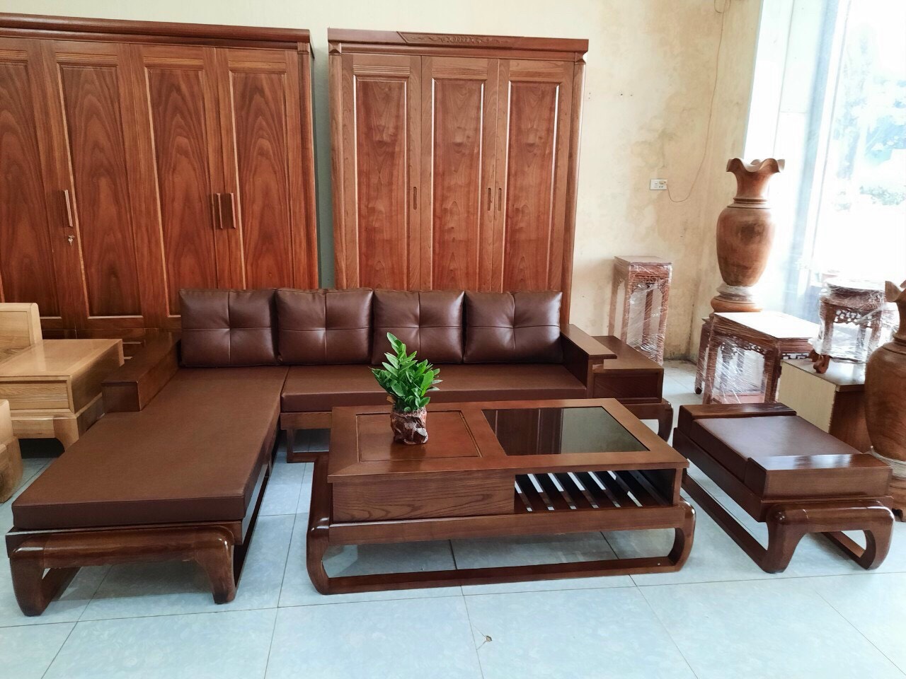 Bàn ghế sofa gỗ da nệm Vinh Nghệ An